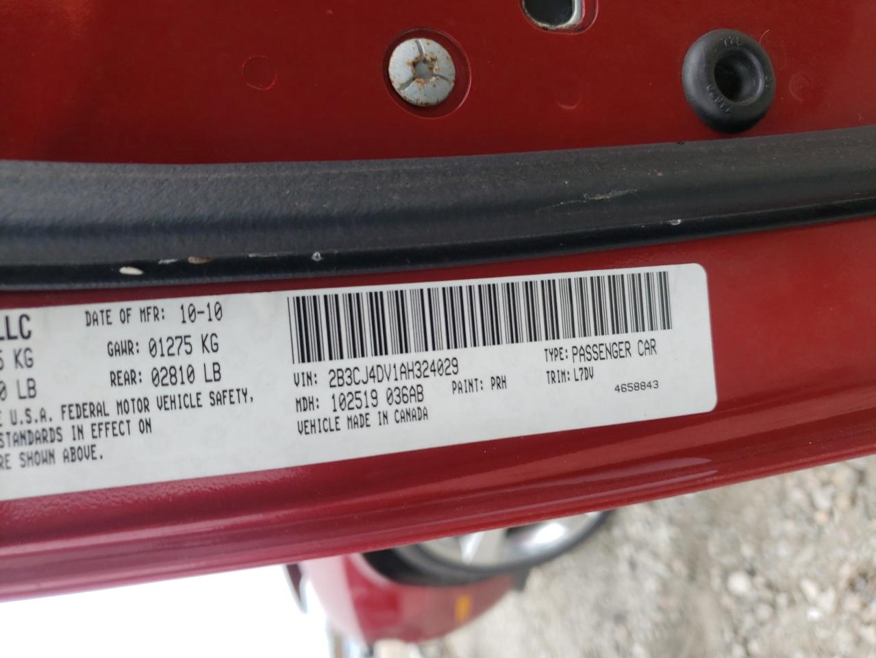 Photo 10 from auction – 2010 DODGE CHALLENGER with VIN 2B3CJ4DV1AH324029