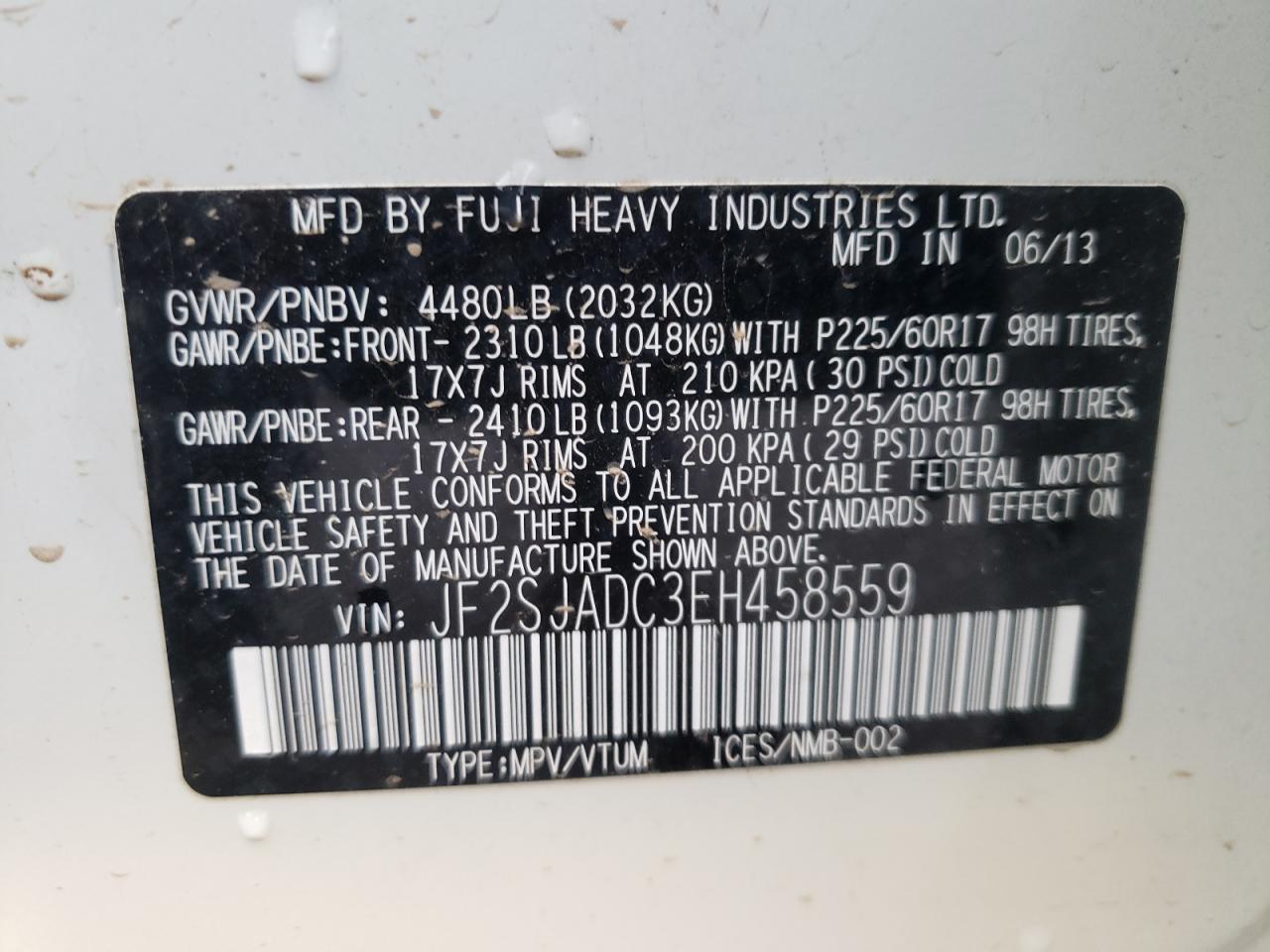 Photo 10 from auction – 2014 SUBARU FORESTER 2 with VIN JF2SJADC3EH458559