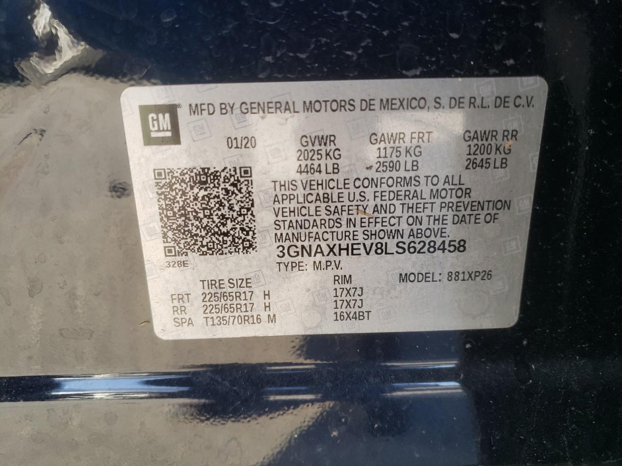 Photo 10 from auction – 2020 CHEVROLET EQUINOX LS with VIN 3GNAXHEV8LS628458