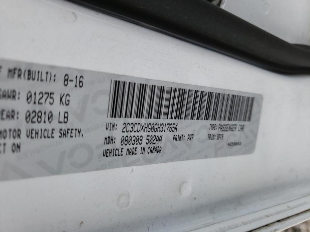 Photo 10 from auction – 2016 DODGE CHARGER SX with VIN 2C3CDXHG0GH317654