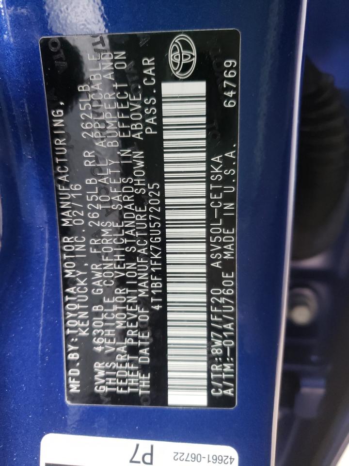 Photo 10 from auction – 2016 TOYOTA CAMRY LE with VIN 4T1BF1FK7GU572025