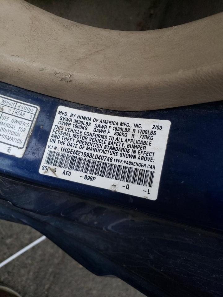 Photo 10 from auction – 2003 HONDA CIVIC EX with VIN 1HGEM21993L040746