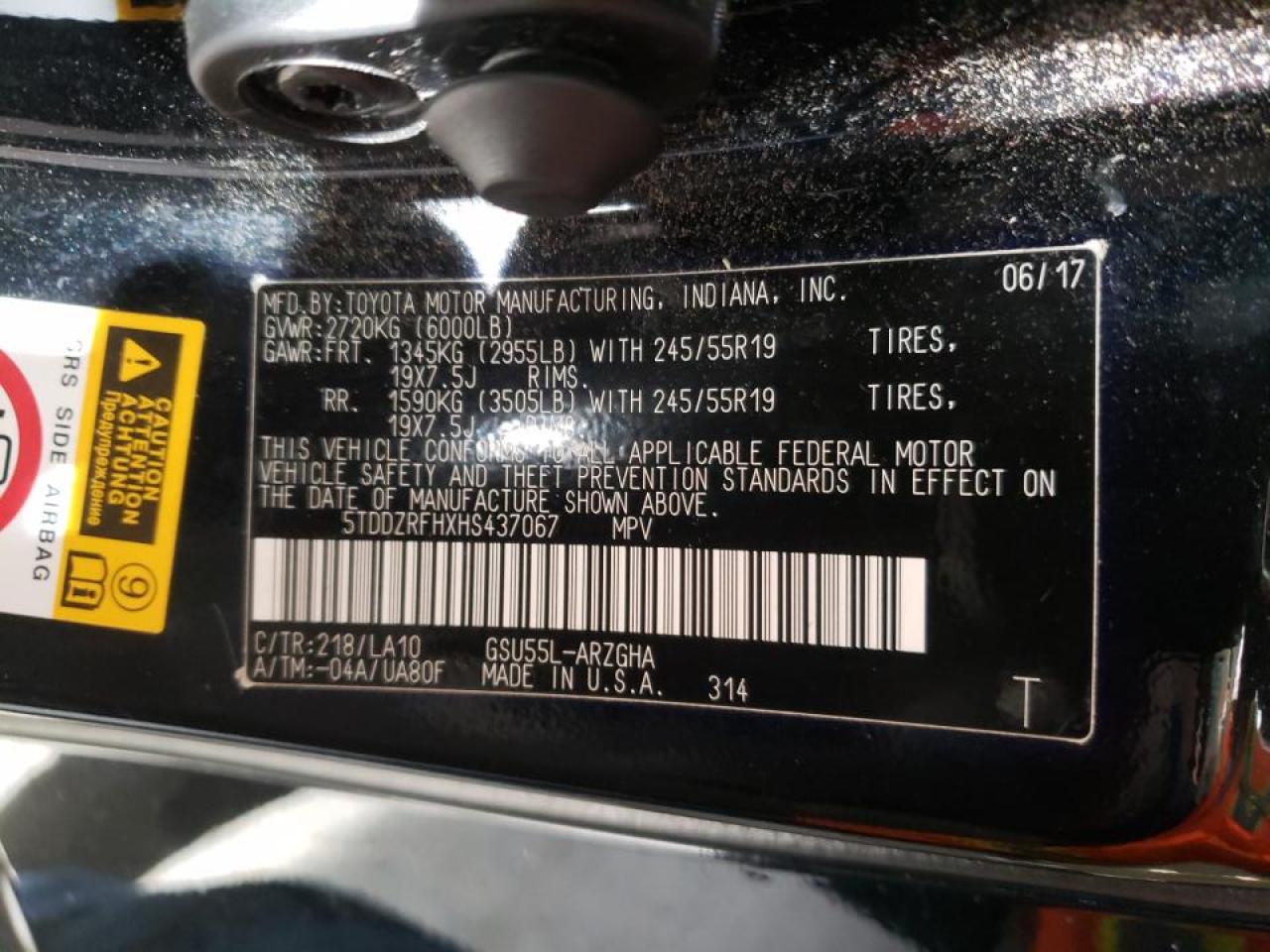 Photo 10 from auction – 2017 TOYOTA HIGHLANDER with VIN 5TDDZRFHXHS437067