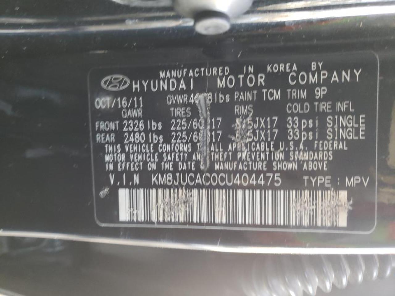 Photo 10 from auction – 2012 HYUNDAI TUCSON GLS with VIN KM8JUCAC0CU404475