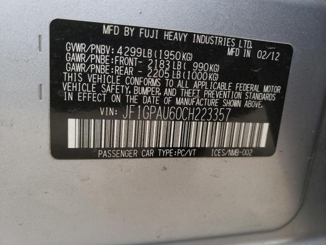Photo 10 from auction – 2012 SUBARU IMPREZA SP with VIN JF1GPAU60CH223357