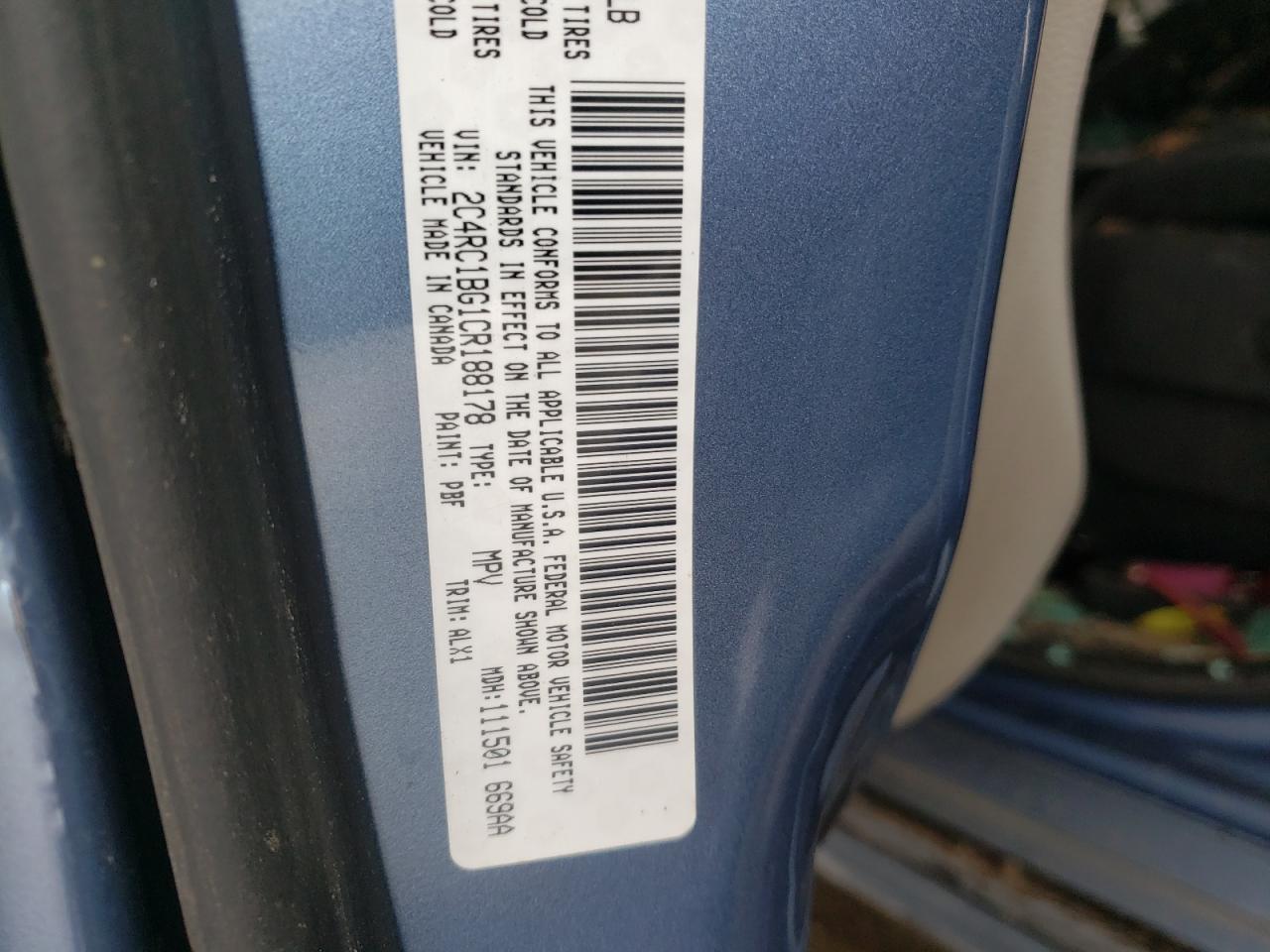Photo 10 from auction – 2012 CHRYSLER TOWN & COU with VIN 2C4RC1BG1CR188178