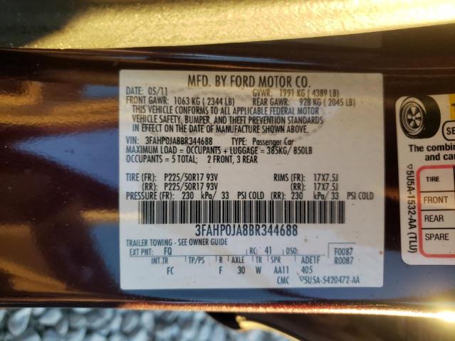 Photo 10 from auction – 2011 FORD FUSION SEL with VIN 3FAHP0JA8BR344688