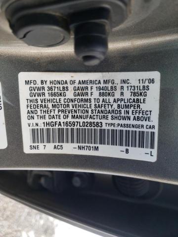 Photo 10 from auction – 2007 HONDA CIVIC LX with VIN 1HGFA16597L028583
