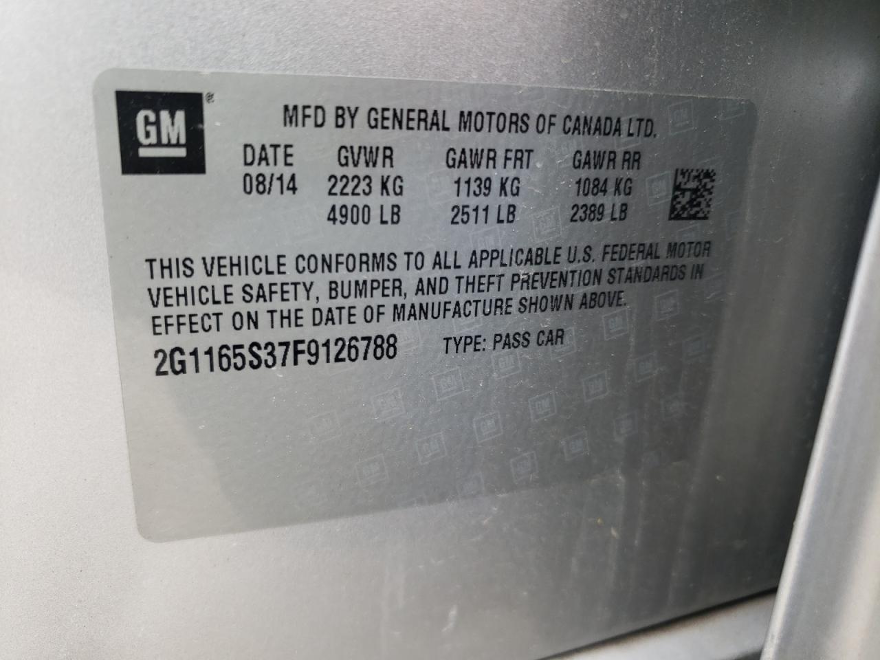 Photo 10 from auction – 2015 CHEVROLET IMPALA LTZ with VIN 2G1165S37F9126788