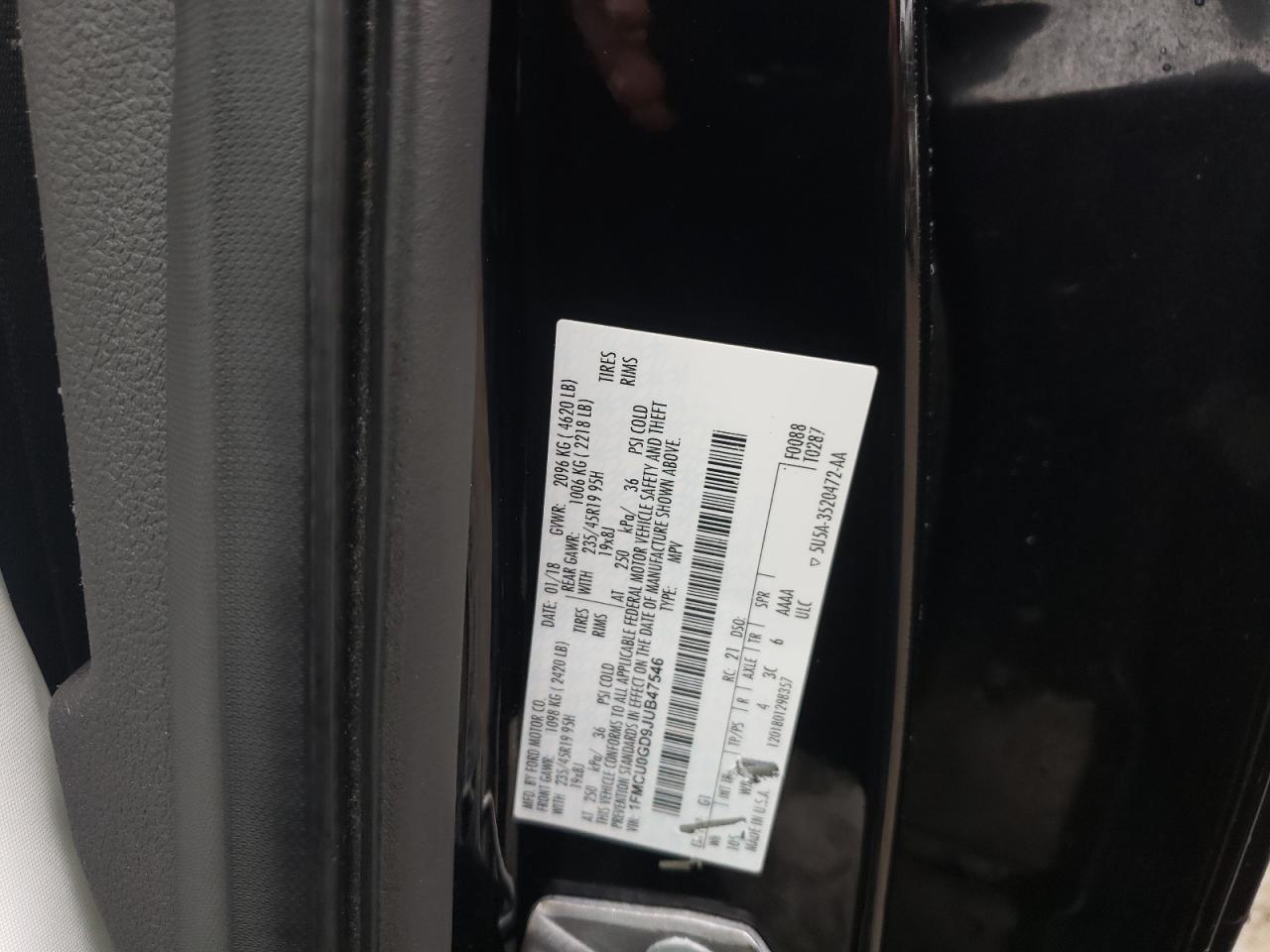 Photo 10 from auction – 2018 FORD ESCAPE SE with VIN 1FMCU0GD9JUB47546