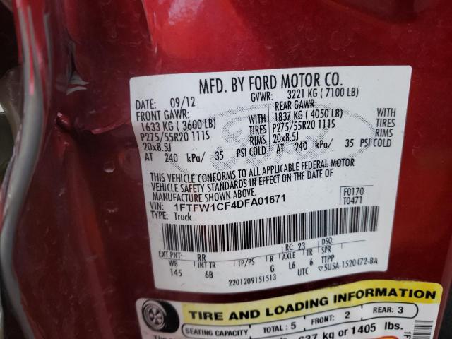 Photo 10 from auction – 2013 FORD F150 SUPER with VIN 1FTFW1CF4DFA01671