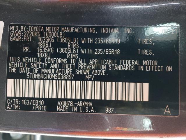 Foto 10 de la subasta – 2021 TOYOTA HIGHLANDER con VIN 5TDHBRCH0MS038897