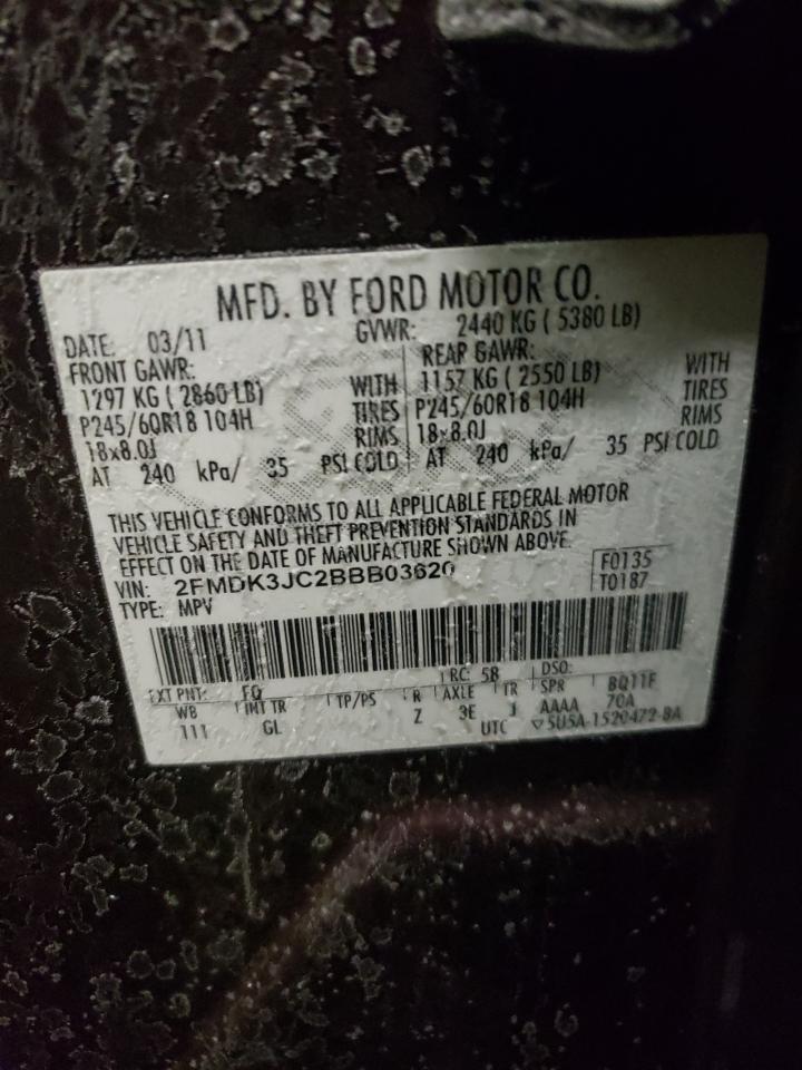 Photo 10 from auction – 2011 FORD EDGE SEL with VIN 2FMDK3JC2BBB03620