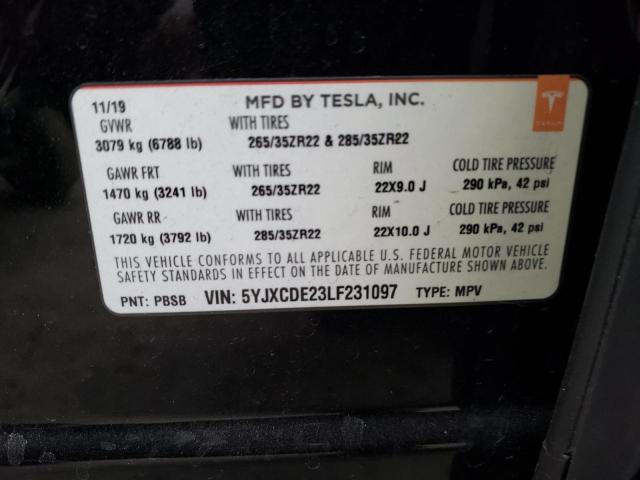 Photo 10 from auction – 2020 TESLA MODEL X with VIN 5YJXCDE23LF231097