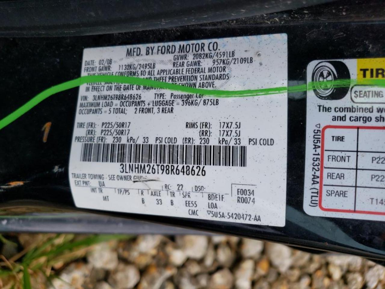 Zdjęcie 10 z aukcji – 2008 LINCOLN MKZ z VIN 3LNHM26T98R648626
