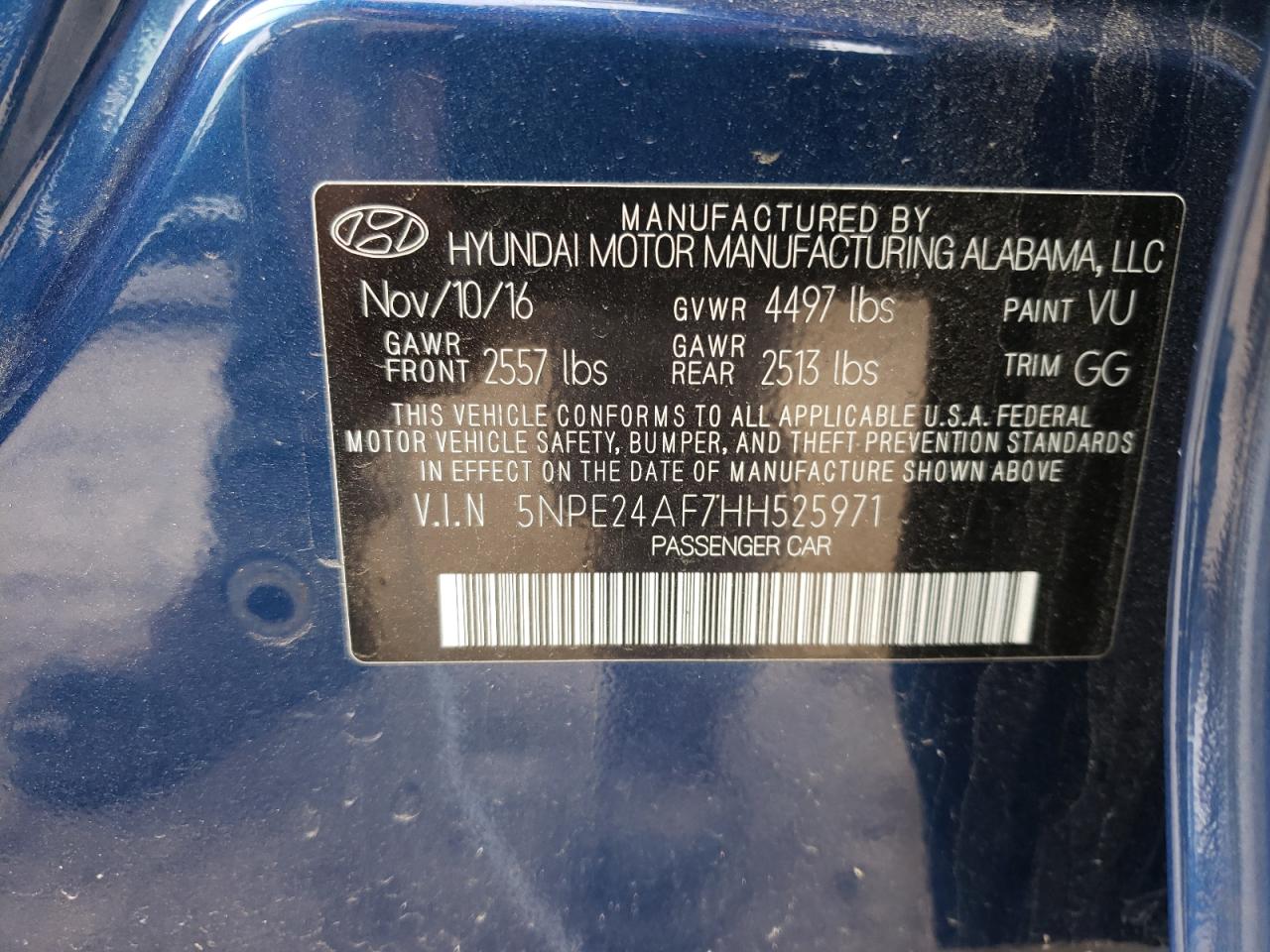 Photo 10 from auction – 2017 HYUNDAI SONATA SE with VIN 5NPE24AF7HH525971