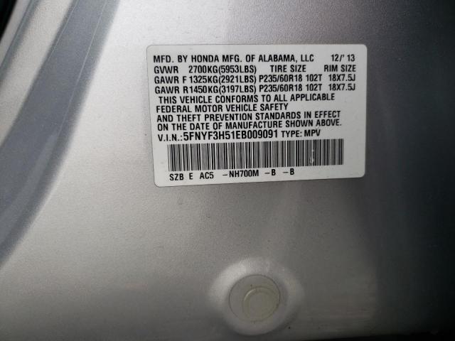 Photo 10 from auction – 2014 HONDA PILOT EXL with VIN 5FNYF3H51EB009091