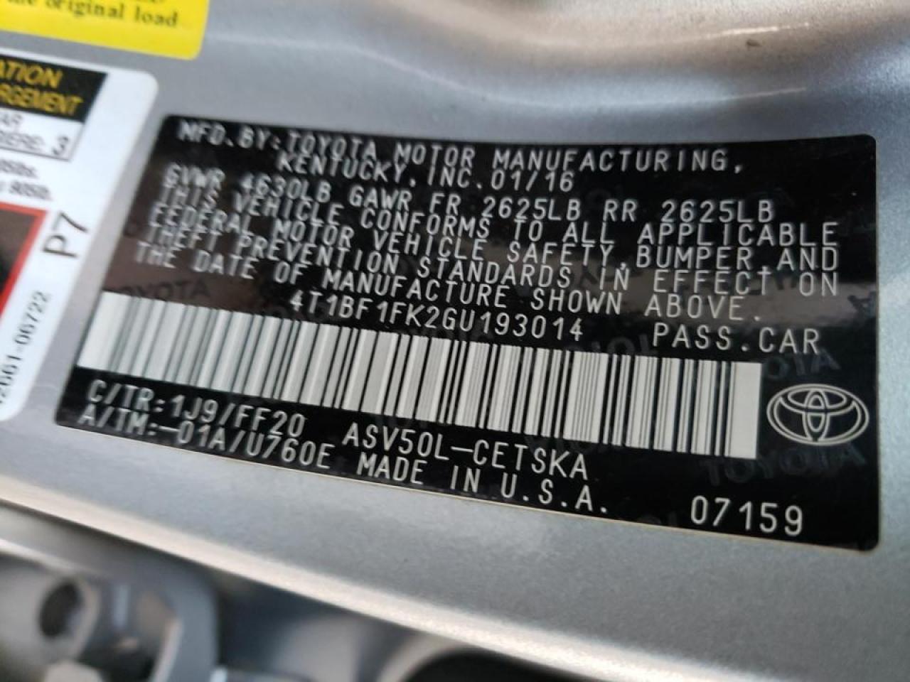 Photo 10 from auction – 2016 TOYOTA CAMRY LE with VIN 4T1BF1FK2GU193014