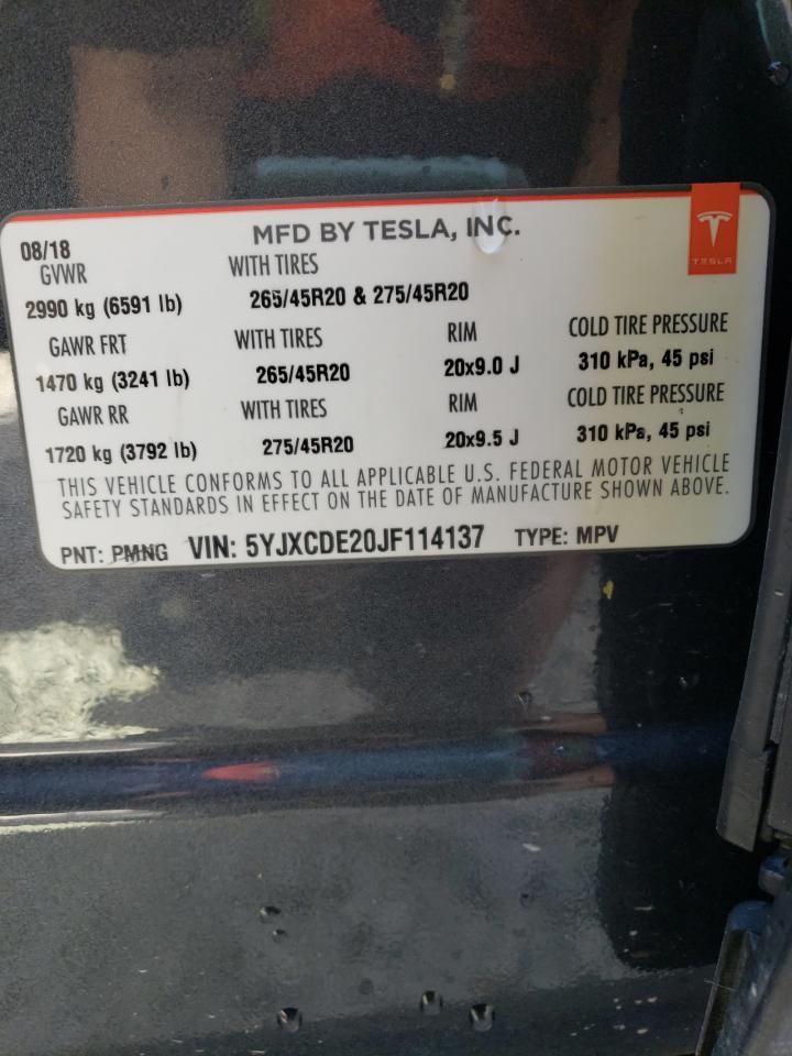 Photo 10 from auction – 2018 TESLA MODEL X with VIN 5YJXCDE20JF114137
