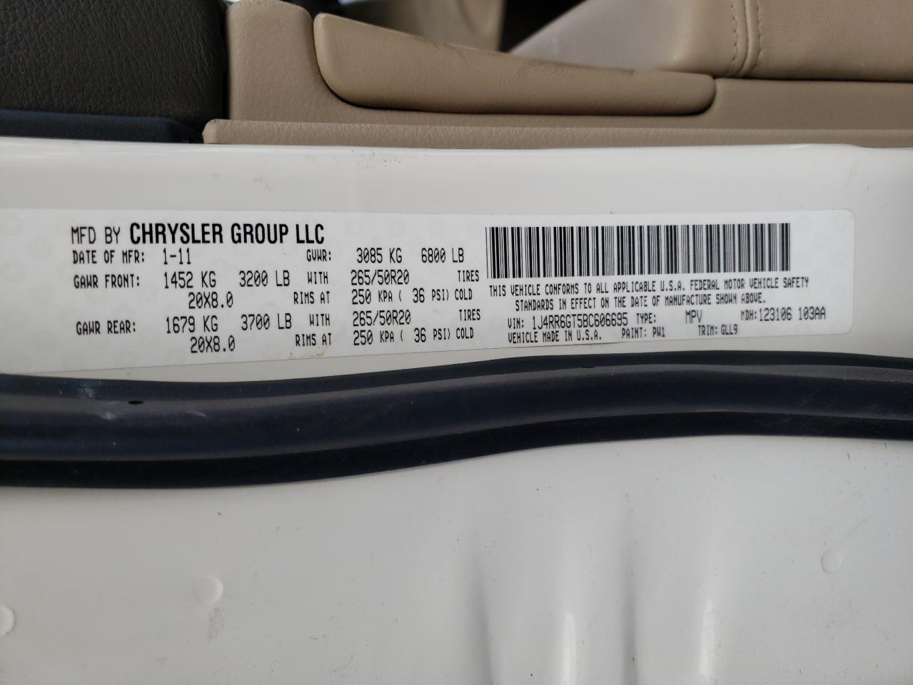 Photo 10 from auction – 2011 JEEP GRAND CHER with VIN 1J4RR6GT5BC606695