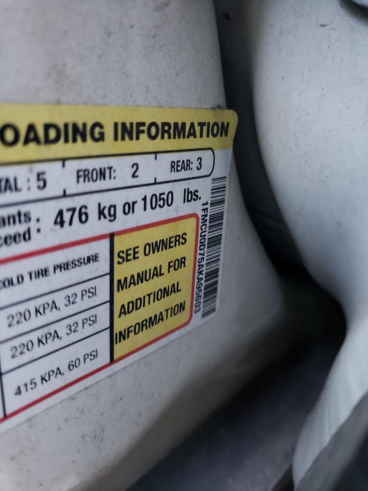 Photo 10 from auction – 2010 FORD ESCAPE XLT with VIN 1FMCU0D75AKA95603