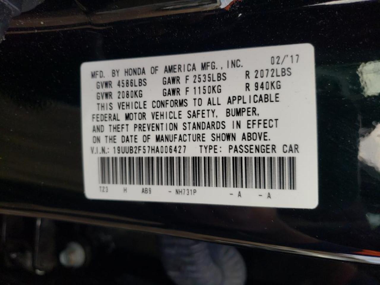 Photo 10 from auction – 2017 ACURA TLX TECH with VIN 19UUB2F57HA006427