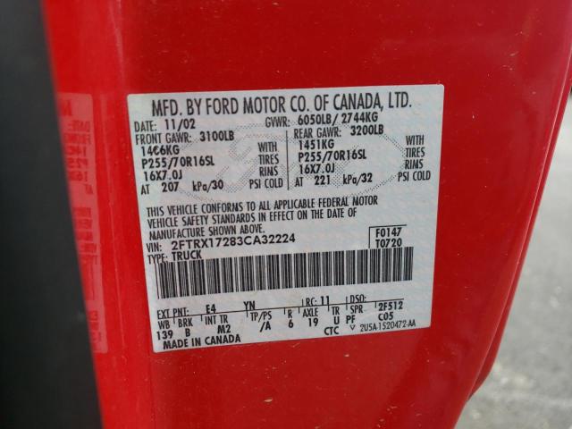 Photo 10 from auction – 2003 FORD F150 with VIN 2FTRX17283CA32224