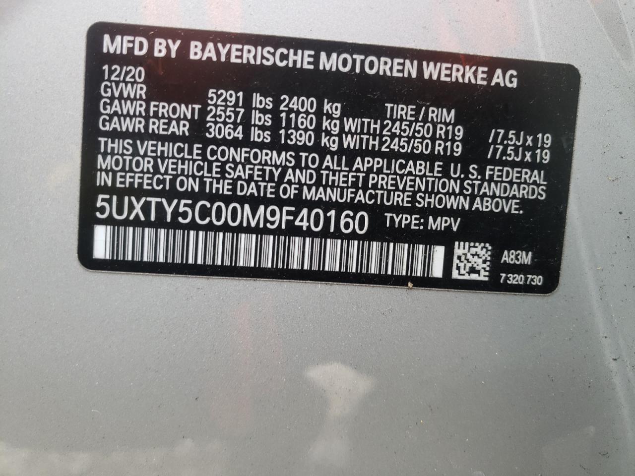 Photo 10 from auction – 2021 BMW X3 XDRIVE3 with VIN 5UXTY5C00M9F40160