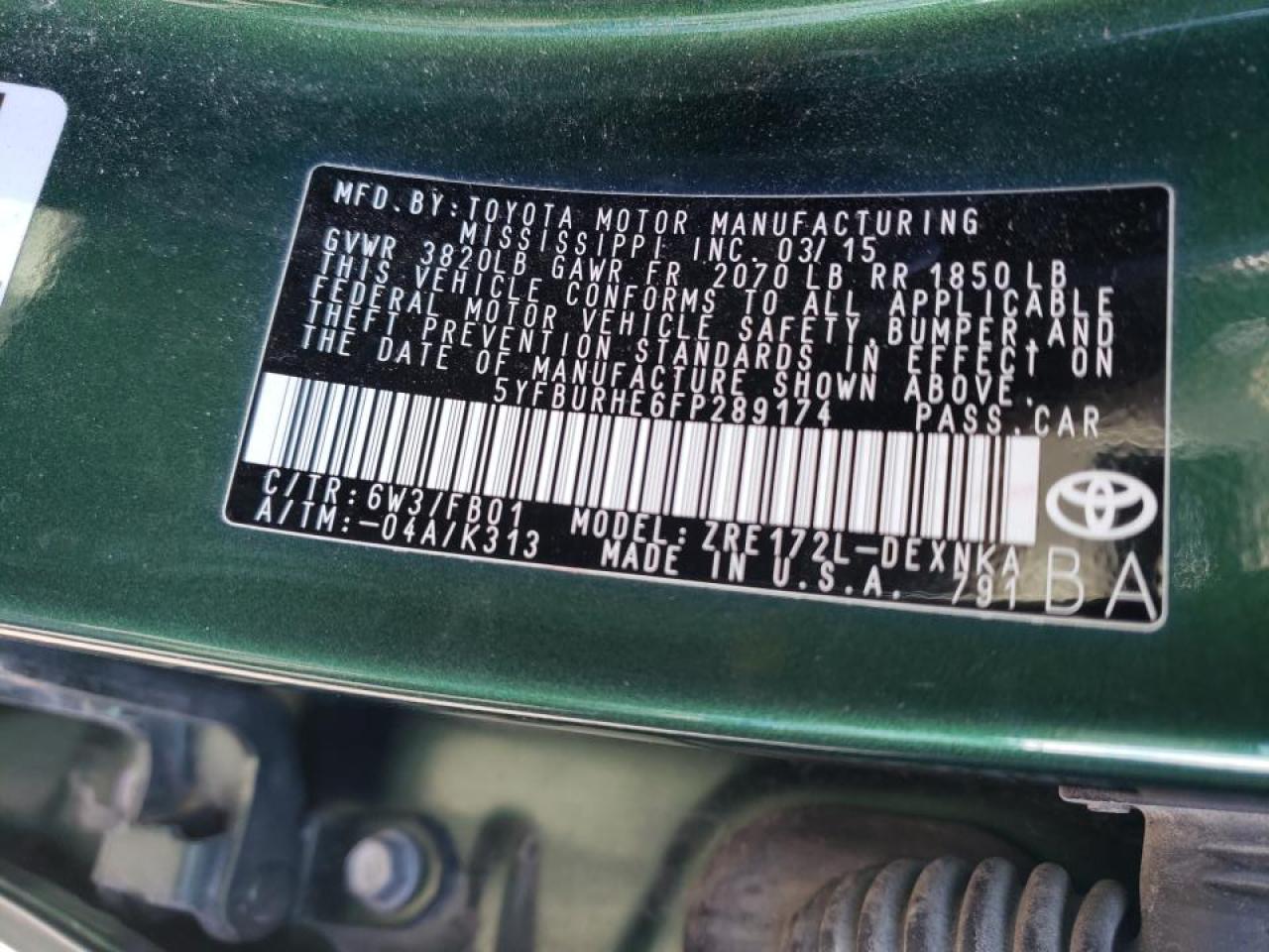 Photo 10 from auction – 2015 TOYOTA COROLLA L with VIN 5YFBURHE6FP289174