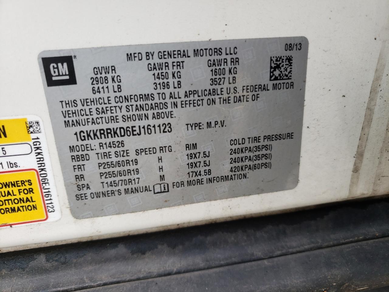 Photo 10 from auction – 2014 GMC ACADIA SLT with VIN 1GKKRRKD6EJ161123