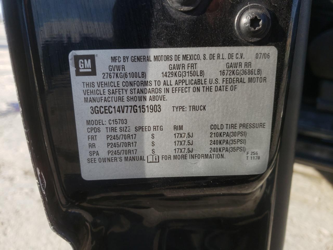 Photo 10 from auction – 2007 CHEVROLET SILVERADO with VIN 3GCEC14V77G151903