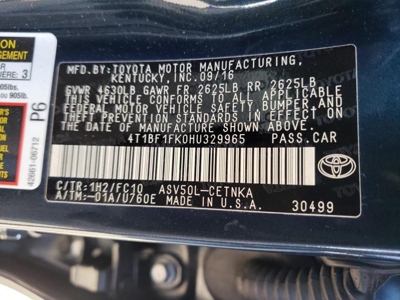 Photo 10 from auction – 2017 TOYOTA CAMRY LE with VIN 4T1BF1FK0HU329965