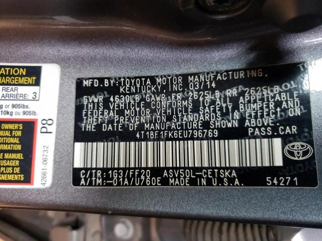 Photo 10 from auction – 2014 TOYOTA CAMRY L with VIN 4T1BF1FK6EU796769