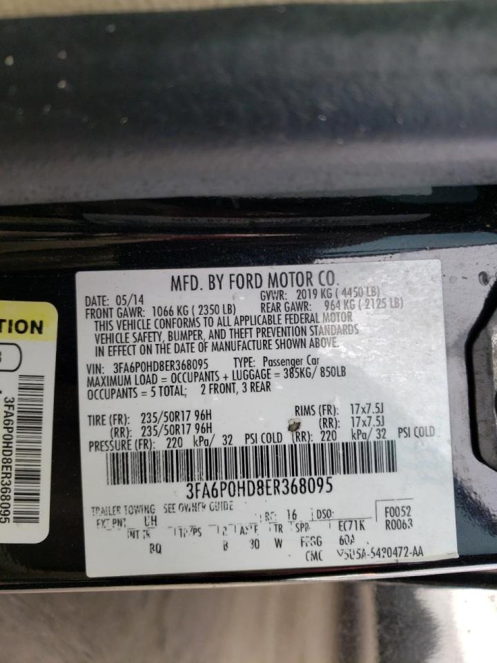 Photo 10 from auction – 2014 FORD FUSION SE with VIN 3FA6P0HD8ER368095