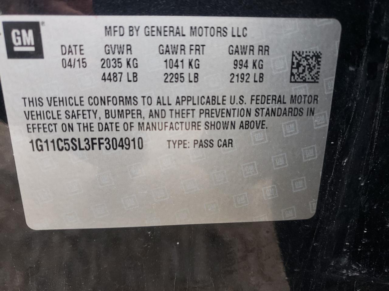 Photo 10 from auction – 2015 CHEVROLET MALIBU 1LT with VIN 1G11C5SL3FF304910