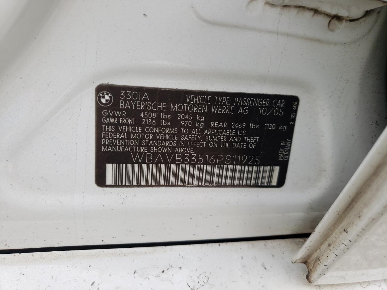 Photo 10 from auction – 2006 BMW 330 I with VIN WBAVB33516PS11925