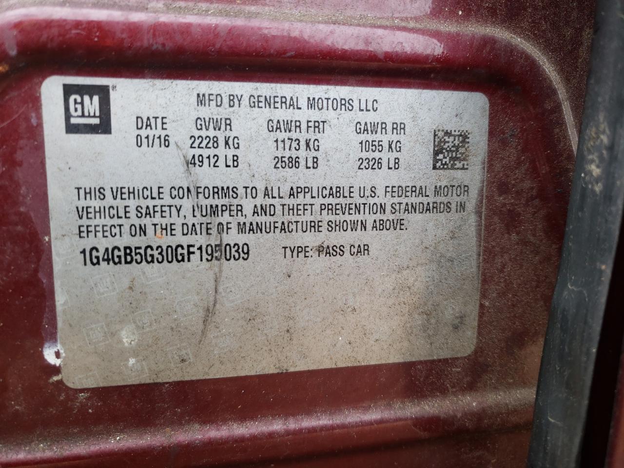 Photo 10 from auction – 2016 BUICK LACROSSE with VIN 1G4GB5G30GF195039