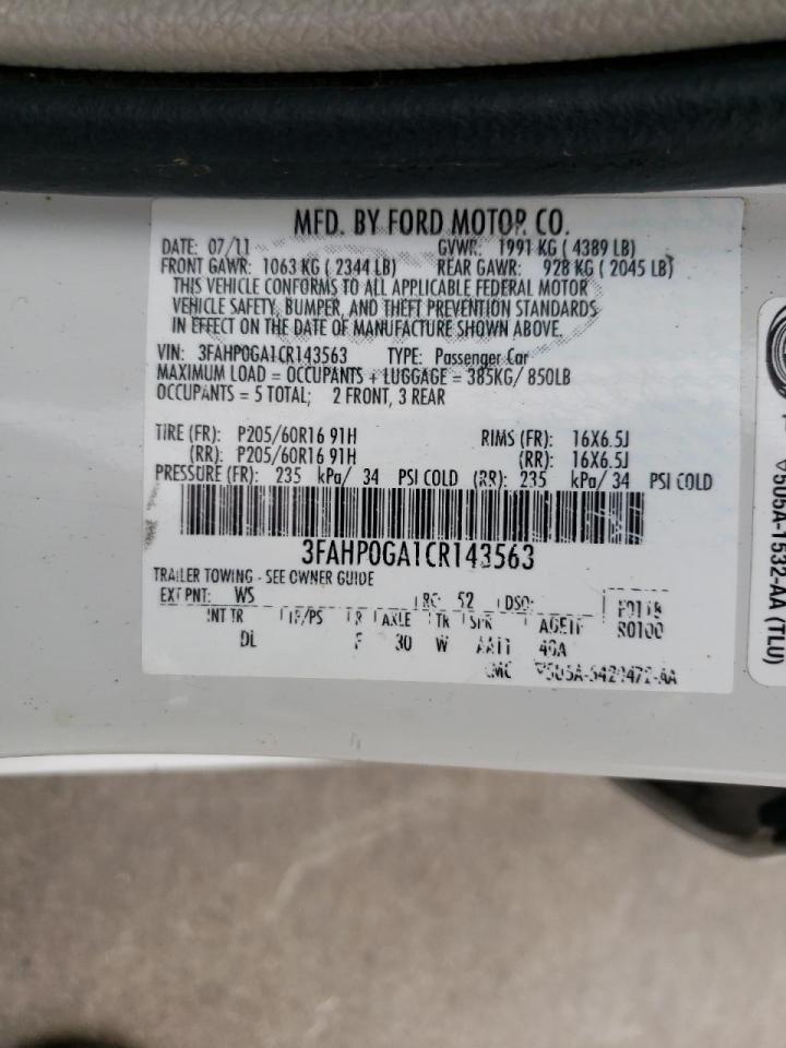 Photo 10 from auction – 2012 FORD FUSION S with VIN 3FAHP0GA1CR143563