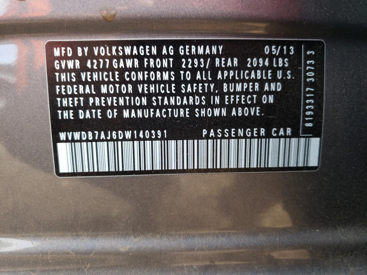 Photo 10 from auction – 2013 VOLKSWAGEN GOLF with VIN WVWDB7AJ6DW140391