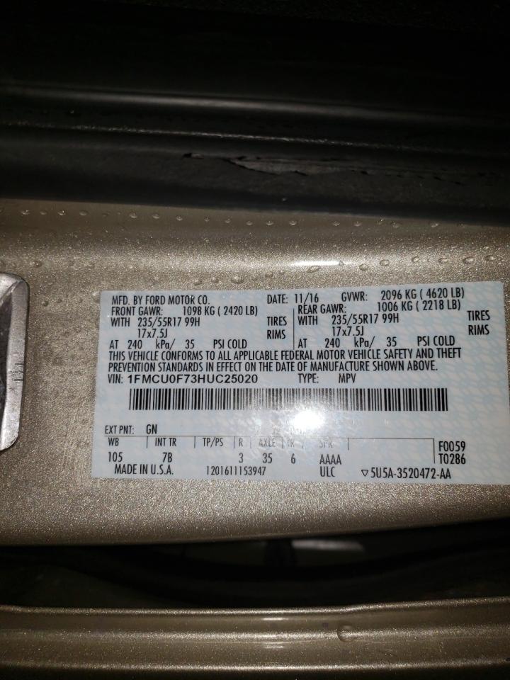 Photo 10 from auction – 2017 FORD ESCAPE S with VIN 1FMCU0F73HUC25020