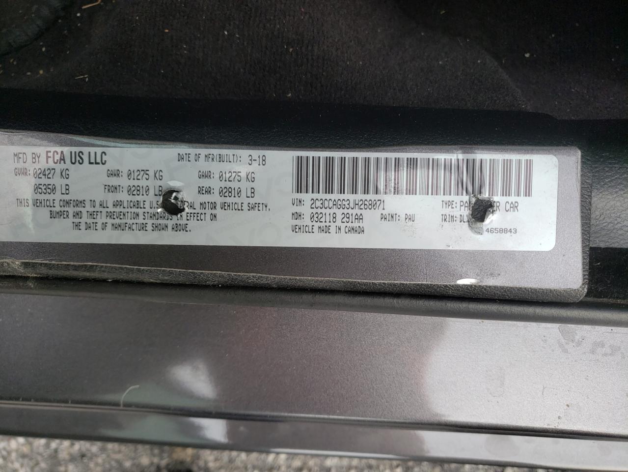Photo 10 from auction – 2018 CHRYSLER 300 S with VIN 2C3CCAGG3JH268071