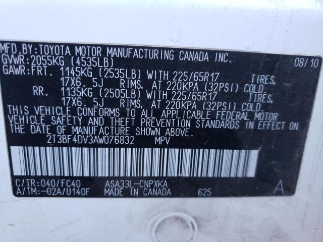 Photo 10 from auction – 2010 TOYOTA RAV4 with VIN 2T3BF4DV3AW076832