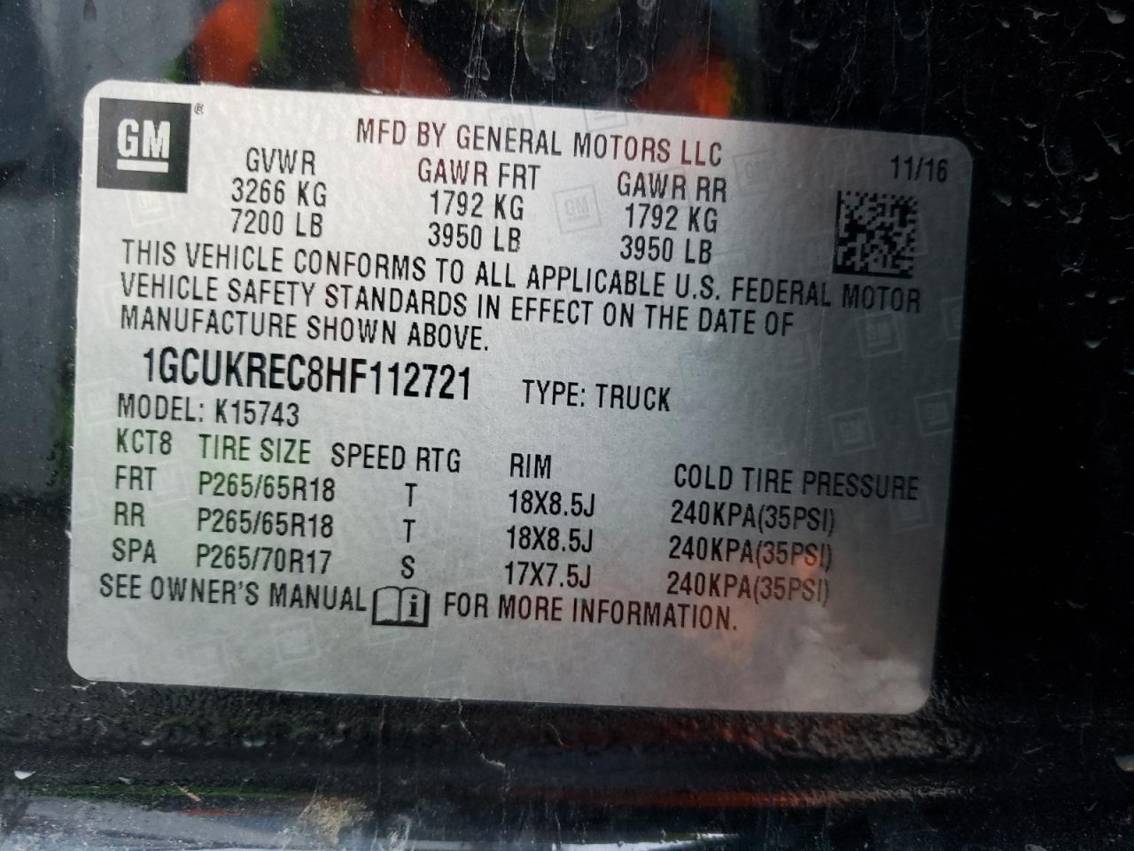 Photo 10 from auction – 2017 CHEVROLET SILVERADO with VIN 1GCUKREC8HF112721