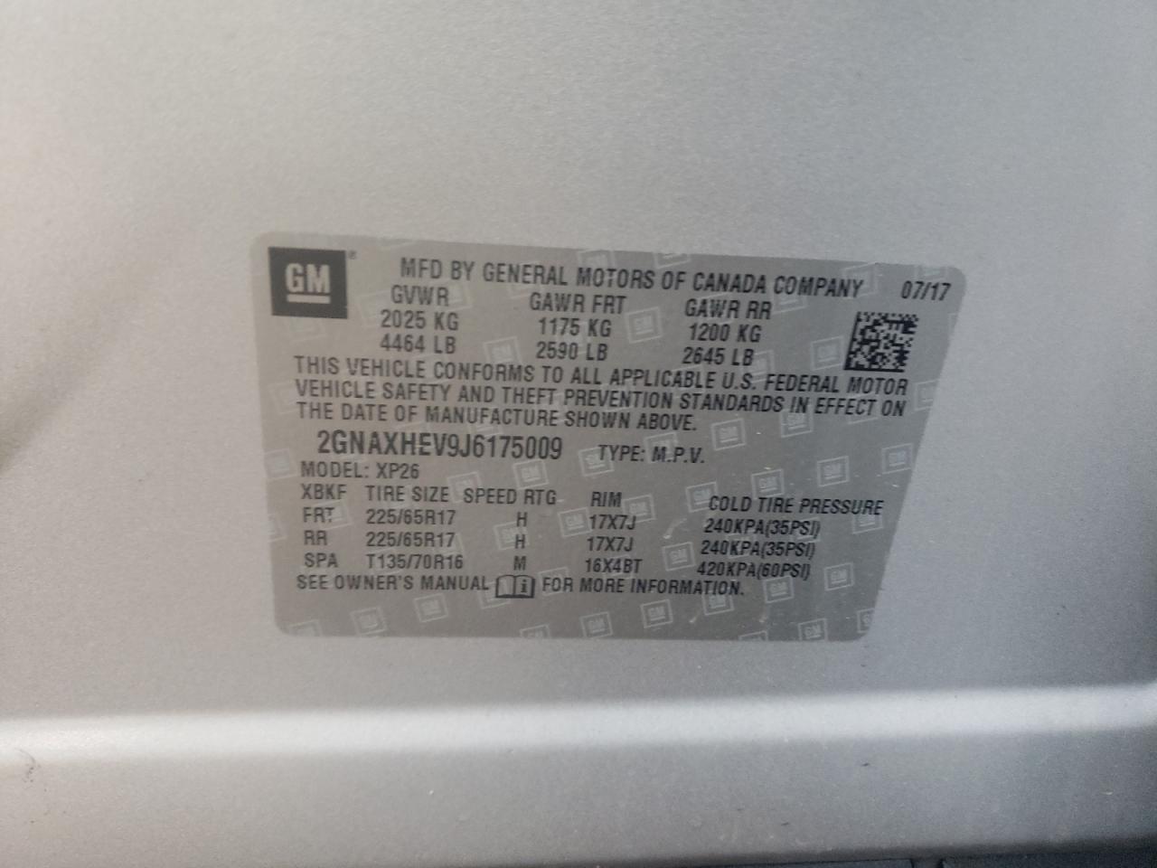 Photo 10 from auction – 2018 CHEVROLET EQUINOX LS with VIN 2GNAXHEV9J6175009