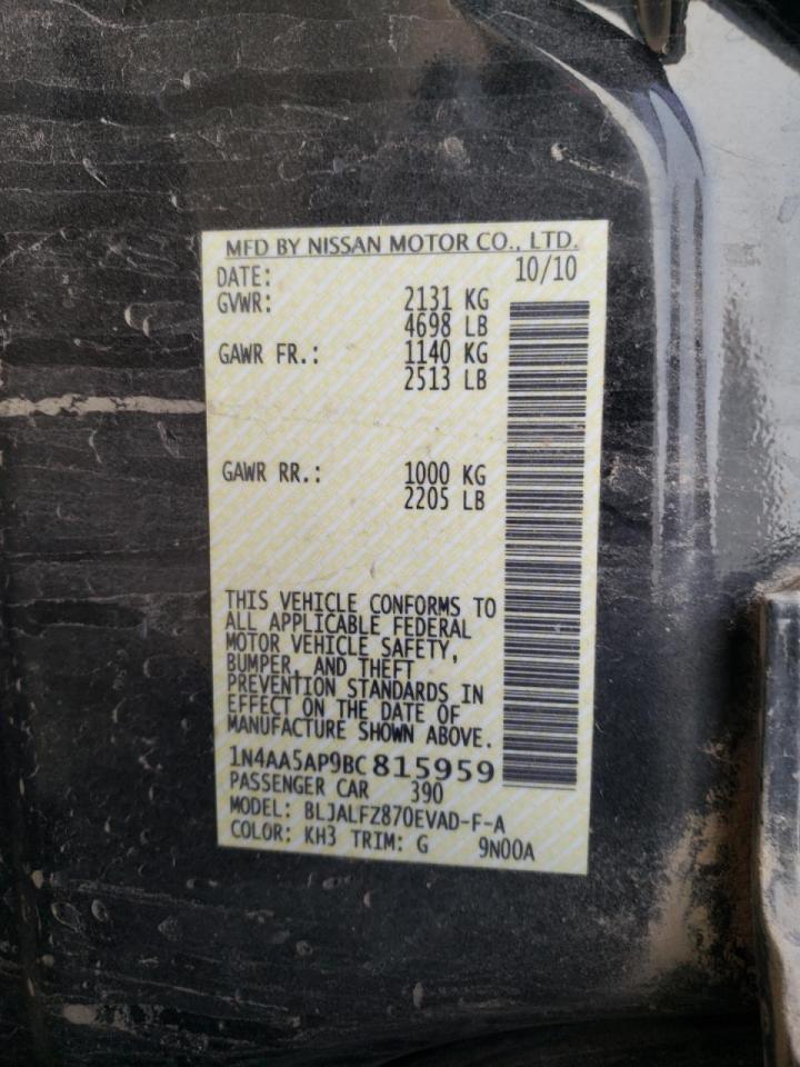 Photo 10 from auction – 2011 NISSAN MAXIMA S with VIN 1N4AA5AP9BC815959