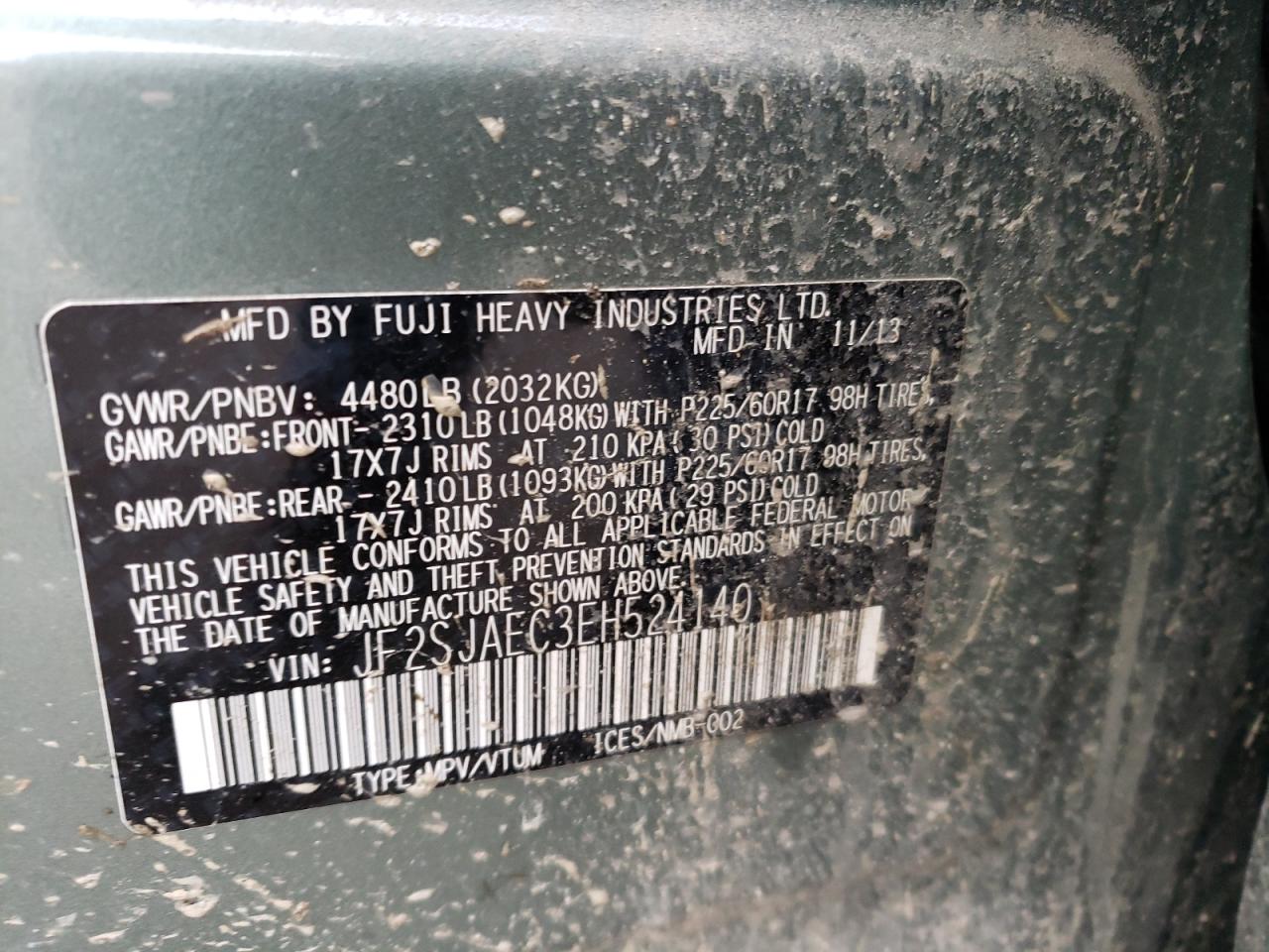 Photo 10 from auction – 2014 SUBARU FORESTER 2 with VIN JF2SJAEC3EH524140