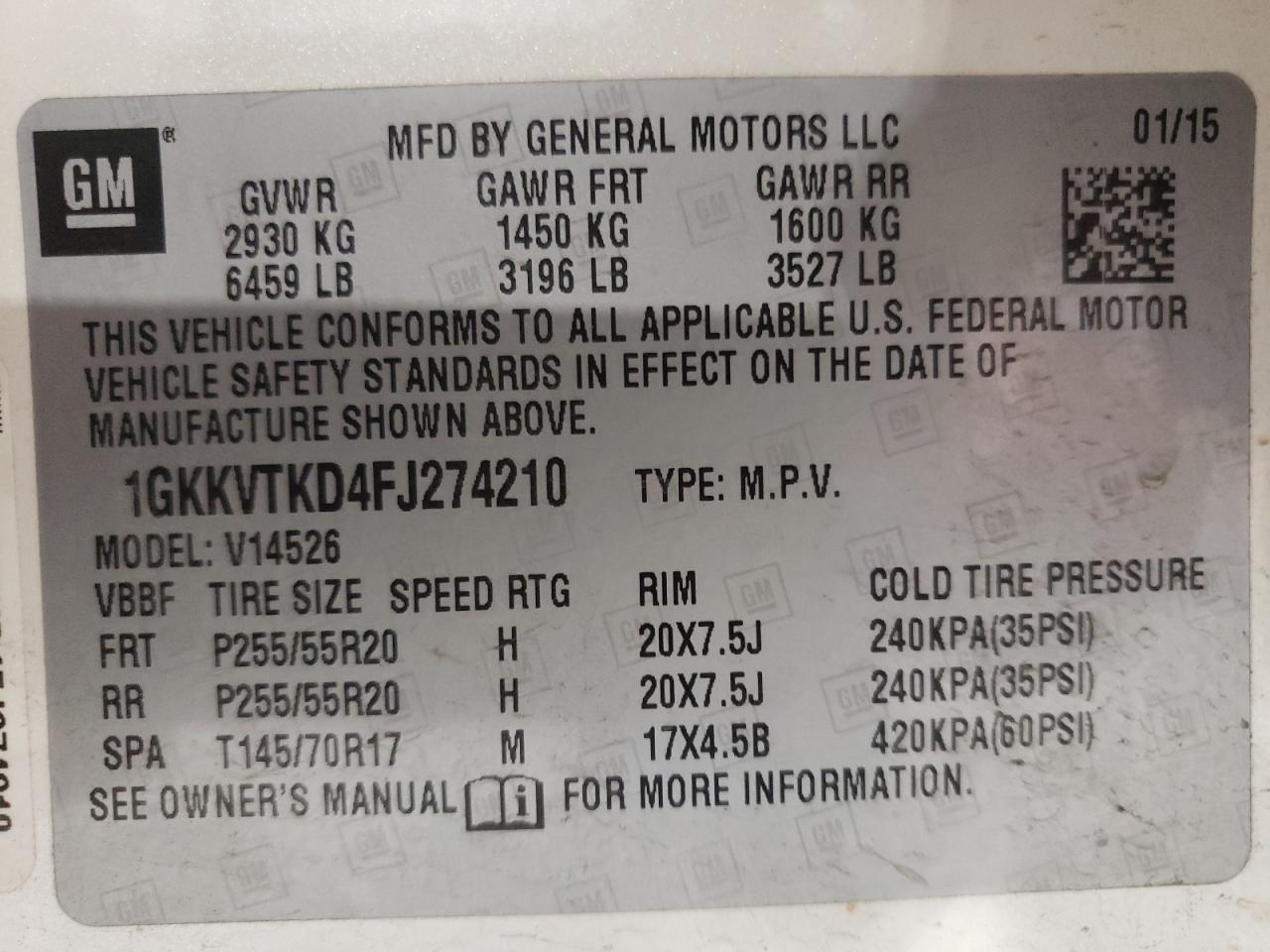 Photo 10 from auction – 2015 GMC ACADIA DEN with VIN 1GKKVTKD4FJ274210