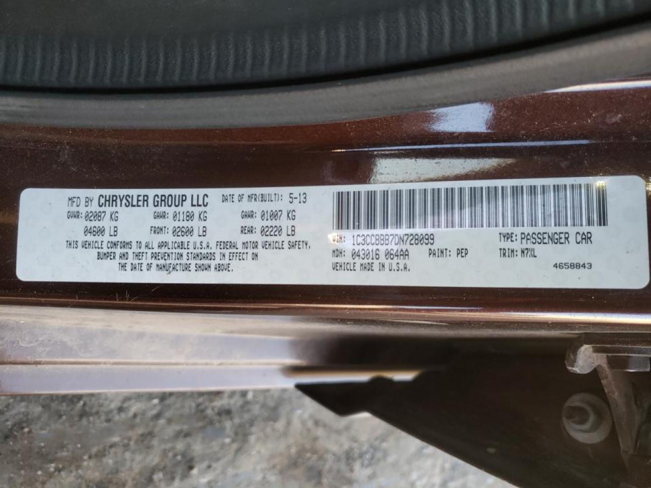 Photo 10 from auction – 2013 CHRYSLER 200 with VIN 1C3CCBBB7DN728099