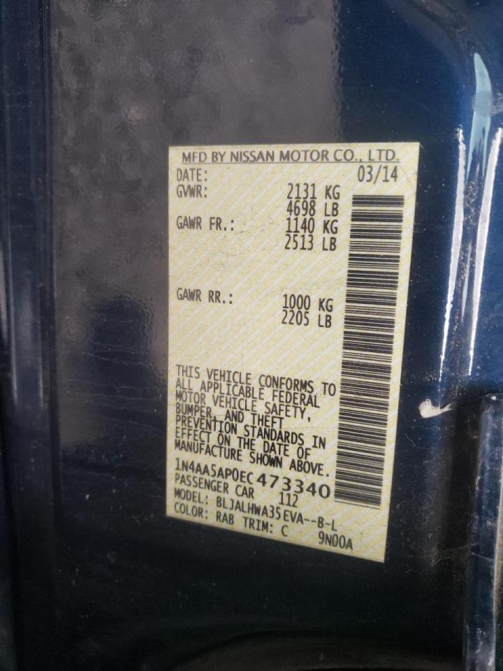 Photo 10 from auction – 2014 NISSAN MAXIMA S with VIN 1N4AA5AP0EC473340