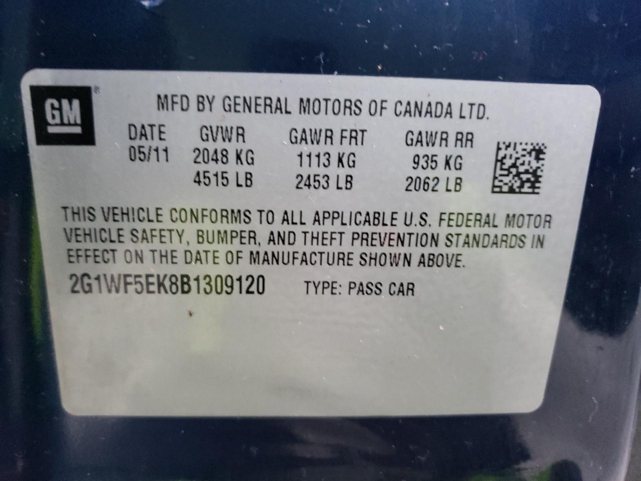 Photo 10 from auction – 2011 CHEVROLET IMPALA LS with VIN 2G1WF5EK8B1309120